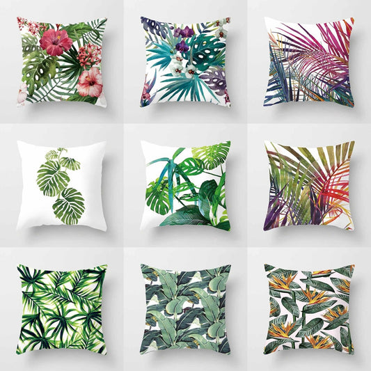 Tropical Plants Cushion Cover Polyester Green Leaves Decorative Pillowcase Tropical Plant Throw Pillow Case Home Cushion Cover