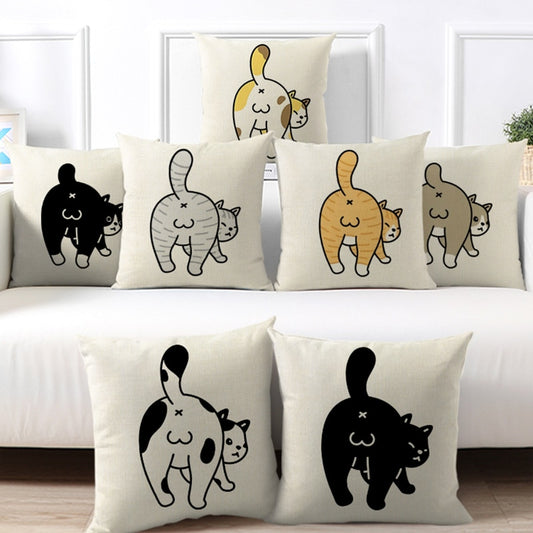 Naughty Cat Play Book Pillowcase Linen Square Cushion Cover Home Textile Decoration Warm