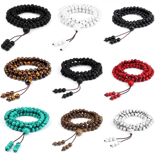 9Style 108 Mala Beads Bracelets For Women Men Buddha Natural Tiger Eye Matte Lava Stone Charm Necklace Fashion Bracelet Jewelry